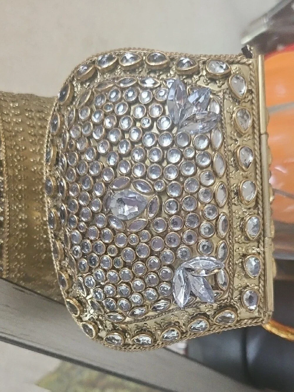 Embellished Gold Crystal Kundon Evening Handmade Clutch - Multicolor Accents